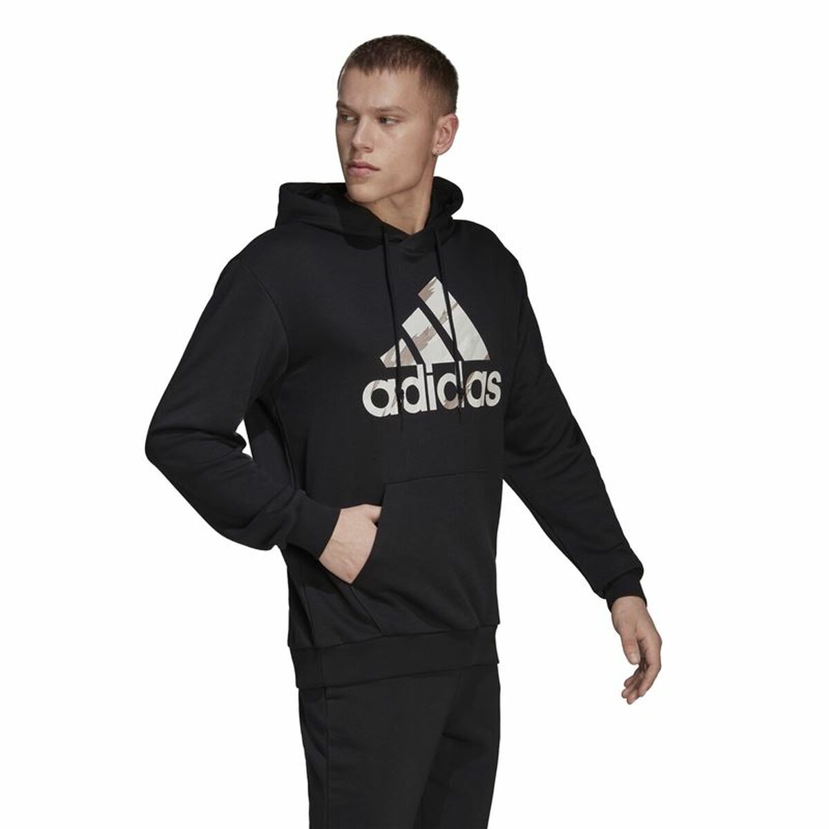 Hoodie voor heren Adidas Essentials French Terry Zwart