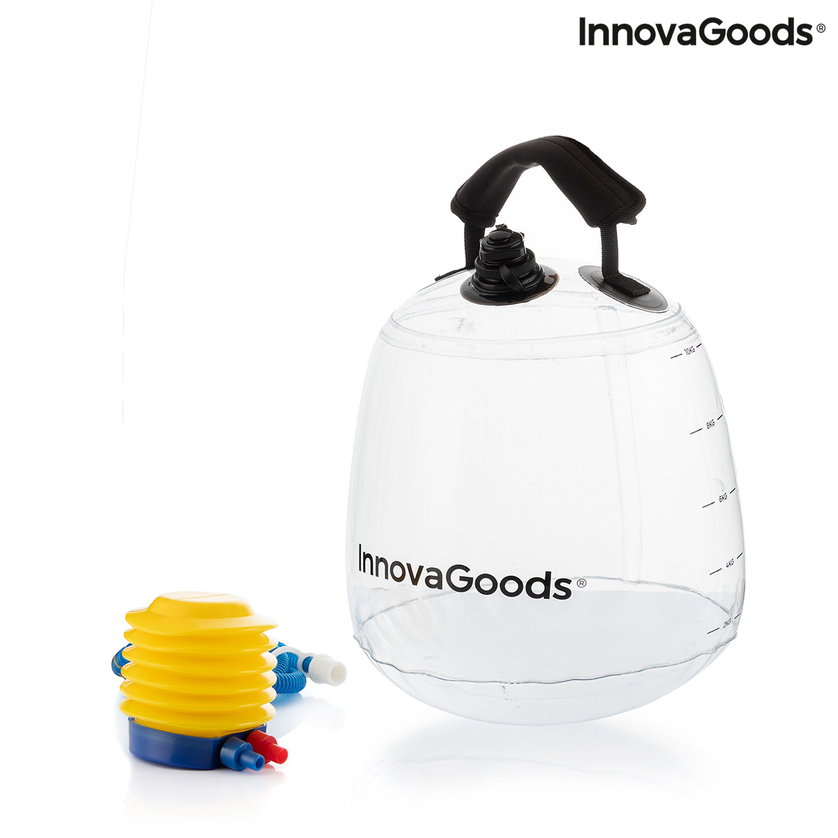 Watergevulde kettlebell voor fitnesstraining met oefengids