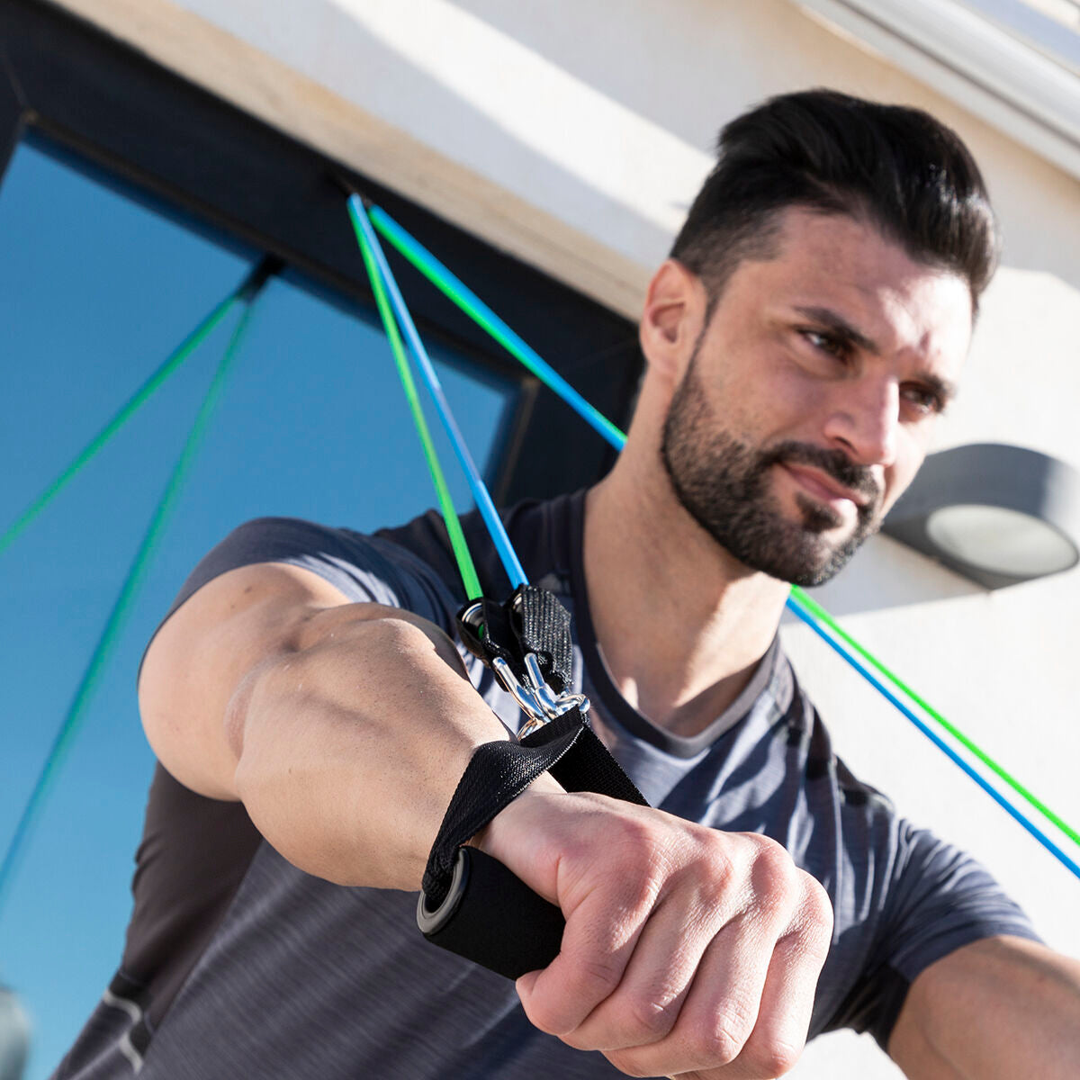 Set weerstandsbanden met accessoires en oefengids Tribainer